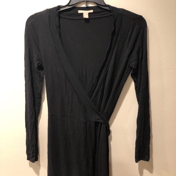 Banana Republic brand black cotton blend long sleeved true wrap dress, size XS - Picture 2 of 8